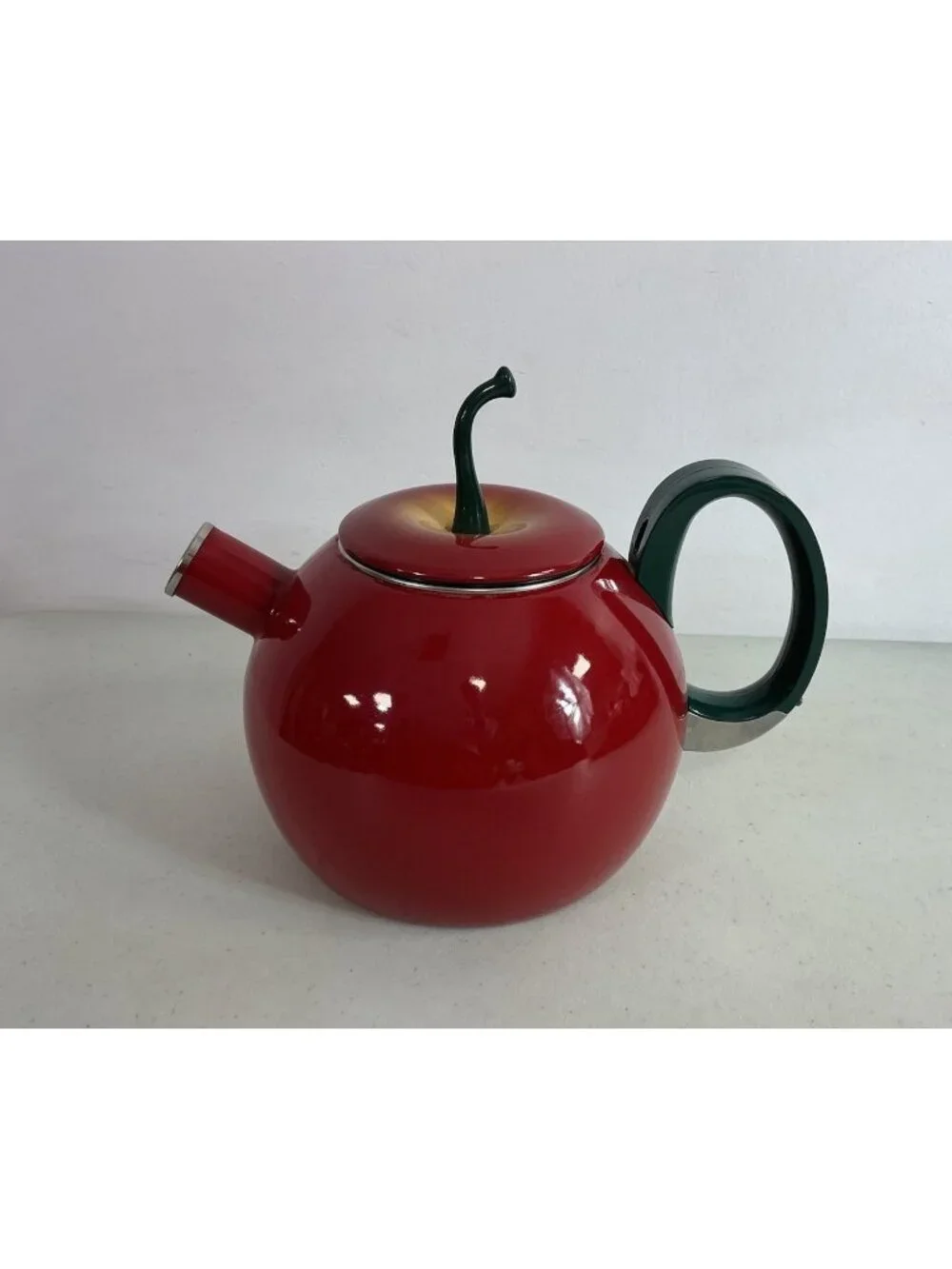 Vintage Apple Shaped Metal Teapot Tea Kettle Red Apple Lid